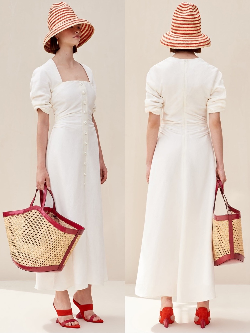 Cult Gaia Karissa Midi Dress Off White Ivory Size XS Wool Silk Linen